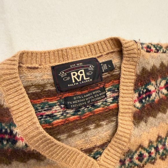 Ralph Lauren DOUBLE R V-Neck Sweater SUEDE LEATHER ELBOW PATCHES - Picture 2 of 9